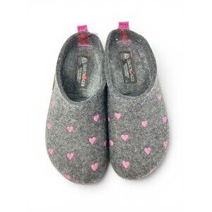 Haflinger Womens CUORICINI Gray Pink Heart Wool Clogs Slippers 37 /US 7